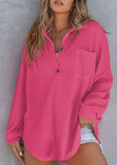 Waffle Knitted Button Up Blouse